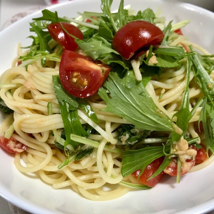 トマトと水菜の冷製ツナパスタ